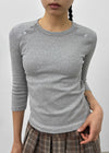 Riming Diagonal Slit 3/4 Sleeve Tee