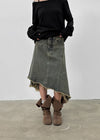 Clump-cut Denim Midi Skirt