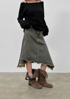 Clump-cut Denim Midi Skirt
