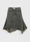 Clump-cut Denim Midi Skirt