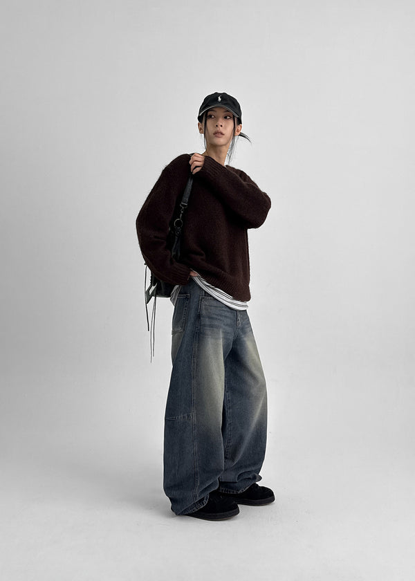 Decat Cut Balloon Wide Denim Pants