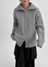 [MADE] Stevie Cable High Neck Knit Zip-up