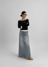 Country Fringe Denim Long Skirt (belt Set)