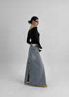 Country Fringe Denim Long Skirt (belt Set)