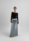 Country Fringe Denim Long Skirt (belt Set)