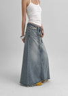 Country Fringe Denim Long Skirt (belt Set)