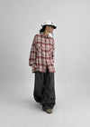 (UNISEX) Kenro Overfit Peach Fleece Check Shirt