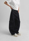 Benyun Non-fade Raw Balloon Cargo Denim Pants