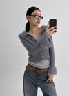 Dencel Fur Collar Knit Zip-Up