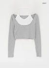 Popoa Set - Striped Long-sleeved T-shirt, Halter Top