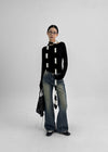 Calf Vintage Washed Bootcut Denim Pants
