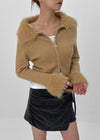 Dencel Fur Collar Knit Zip-Up