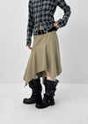 Moric Washed Uneven Midi Skirt (belt Set)