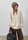 Hilooni Loose Fit V-neck Knit (60% Wool)