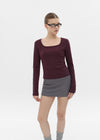 [B-BASIC] Standard Brushed Square Neck Long Sleeve T-Shirt (2SIZE)