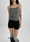 Karenti Fleece Button Crop Halter Sleeveless