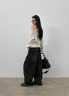 Nyont Fringe Snap Folding Wide Denim Pants