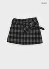 Camren Wool Check Belt Miniskirt