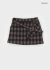 Camren Wool Check Belt Miniskirt