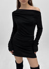 [MADE] Senroy Shirring Unbalanced Mini Dress