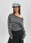 [MADE] Sanchori Angora Off-shoulder Striped Knit