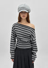 [MADE] Sanchori Angora Off-shoulder Striped Knit