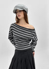 [MADE] Sanchori Angora Off-shoulder Striped Knit