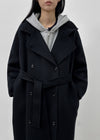 Huden Handmade Double Belt Long Coat (70% Wool)