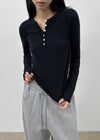 Shine Toe Henley Neck Long Sleeve T-shirt