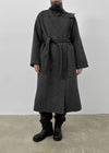 Huden Handmade Double Belt Long Coat (70% Wool)