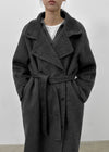 Huden Handmade Double Belt Long Coat (70% Wool)