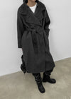 Huden Handmade Double Belt Long Coat (70% Wool)