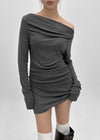 [MADE] Senroy Shirring Unbalanced Mini Dress