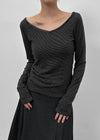 [MADE] Kuwill Stripe Deep V-neck Long Sleeve T-shirt