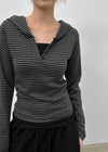 Chuban Layered Striped Henley Neck Fleece Hoodie