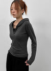Chuban Layered Striped Henley Neck Fleece Hoodie