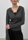 Chuban Layered Striped Henley Neck Fleece Hoodie