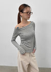 Hairt Stripe Knit Off-shoulder
