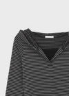 Chuban Layered Striped Henley Neck Fleece Hoodie