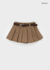Daggle Pleated Corduroy Mini Skirt Pants (belt Set)
