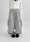 (UNISEX) Momhen Banding Fleece Cargo Wide Two-way Pants