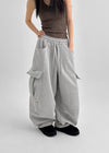 (UNISEX) Momhen Banding Fleece Cargo Wide Two-way Pants