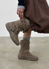 Lopart Buckle Suede Mid-fur Boots