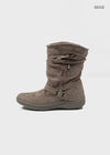 Lopart Buckle Suede Mid-fur Boots