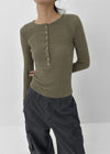 Sislin Henley Neck Ribbed Wool Long Sleeve Tee
