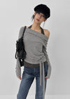 Kepol Layered Strap Off-shoulder Long Sleeve T-shirt
