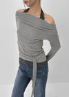 Kepol Layered Strap Off-shoulder Long Sleeve T-shirt