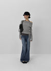 Kepol Layered Strap Off-shoulder Long Sleeve T-shirt