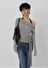 Kepol Layered Strap Off-shoulder Long Sleeve T-shirt