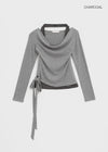 Kepol Layered Strap Off-shoulder Long Sleeve T-shirt